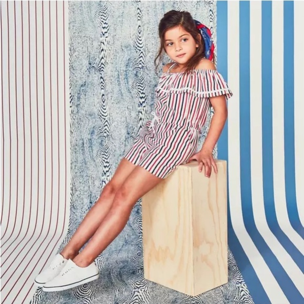 Janie and Jack Striped Cold-Shoulder Romper Size 6
